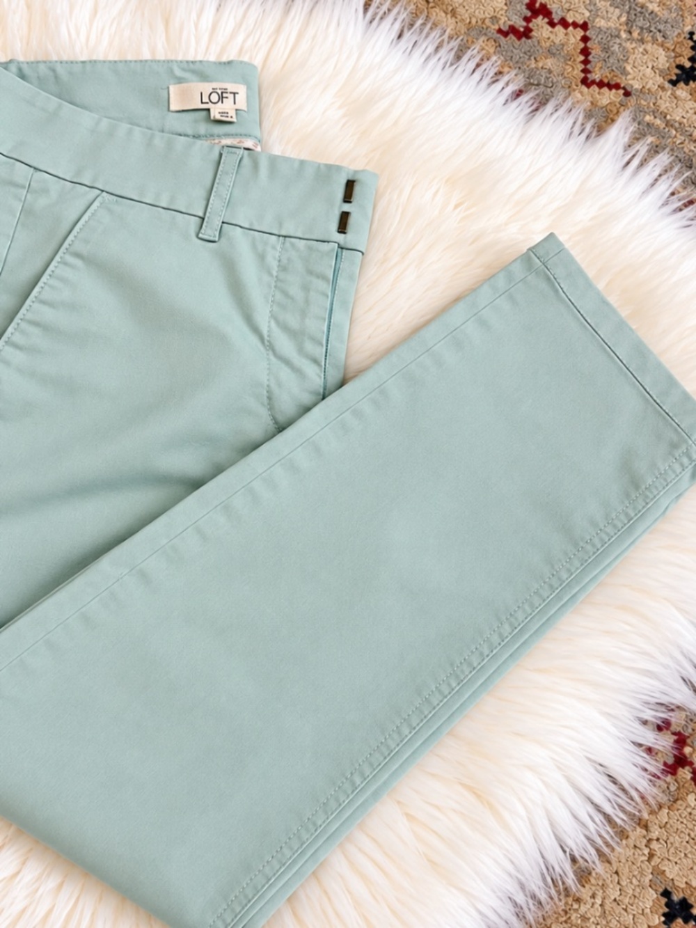 LOFT Seafoam Stretch Slim Cropped Ankle Pants - Cotton Blend - Size 00P